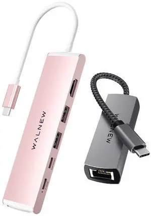 WALNEW 7-in-1 USB C Hub& USB-C 2.5gb Ethernet Adapter Bundle