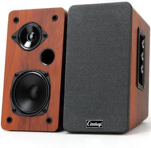 cinnkeyi 50W Wooden Bookshelf Speakers, Passive 2.0 Computer Speakers,PC Speaker Bluetooth/RCA/AUX3.5mm/USB Inputs TV Speakers for TV/PC/Laptop/Turntable, Strong Bass TV/Turntable Speaker