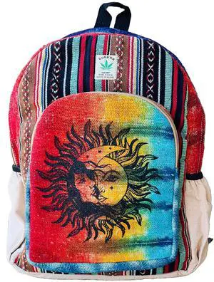 Gurkha Handmade Unique design Himalayan Hemp Backpack 17 IN Large Backpack Hippie, Festival, Hiking & Tablet Bag - Handmade in Mt. Everest Country Nepal