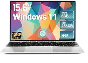 2025 Latest 15.6'' Laptop, 8GB RAM 256GB SSD, 12th Processor N95(3.4GHz), FHD Display, 8000mAh Battery, Backlit Keyboard, Compatible with Windows11, Fingerprint, Webcam, Mini-HDMI, WiFi5, TF Card Slot