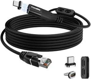 Magnetic USB C to Ethernet Cable 4FT, USB Type-C to RJ45 Braided Cable, Gigabit, Directly Connected, Compatible with MacBook, iPad Pro, XPS, Surface Pro, Laptop, PC with 2 USB-C Plugs and 1 Holder