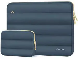 MOSISO 13.3 inch Laptop Case, 13-13.3 inch Puffy Laptop Sleeve Compatible with MacBook Air 13 13.6 M4 M3 M2 M1/Pro 13/Pro 14, HP Dell ASUS Lenovo,Polyester Horizontal Bag with Small Case, Haze Blue