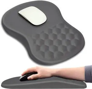 Hokafenle Ergonomic Mouse Pad Wrist Support with Massage Design, Wrist Rest Pain Relief Mousepad with Memory Foam&Non-Slip PU Base, Mouse Pads for Wireless Mouse & Desk (12x8 inch,Light Grey)