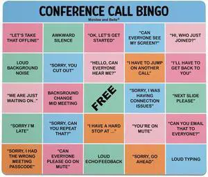 Monilee and Bella Fun and Functional Conference Call Bingo Mouse Pad - Perfect Office Gift for Co-Workers - Spice Up Virtual Meetings with Humor and Efficiency (Light Blue/Multi-Color)