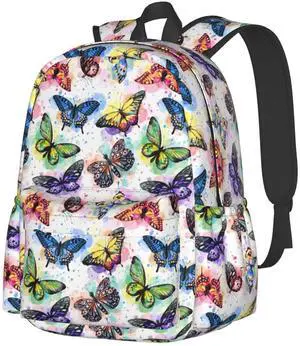 Shoggoth Butterflies Backpack 17 Inch Watercolor Butterflies Casual Daypack Lightweight Women's Laptop Backpack Campus Travel Bag for Women Man Hiking