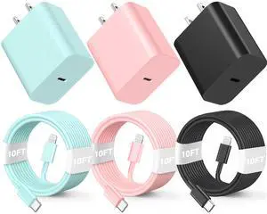 BUSFUL 3Pack 10FT Long ightning Cable,20W Fast Charging Phonne ightning Cable Phone Charger Cord for Phone 14/13/12/12 Pro Max/11/Xs Max/XR/X,AirPods Pro-Pink/Green/Black