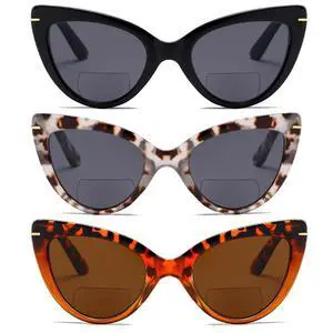 prtcslwd 3 Pack Bifocal Cat Eye Sunglasses for Women Oversized Blue Light Blocking Computer Readers +3.0