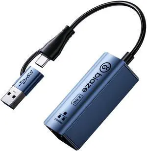 Biaze USB 3.1 USB/Type-C to RJ45 Dual-Port 2.5G Gigabit Wired Network Adapter, Compatible with MacBook/Windows/Linux/Android, External Ethernet Converter for Laptops, Desktops, Cell Phones (2.5Gbps)