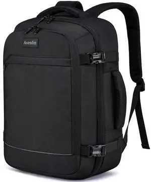 Asenlin Travel Backpack for Women and Men,Fit 15.6 Inch Carry on Backpack Flight Approved LuggageWeekender Bag Water Resistant Laptop Backpack-Black