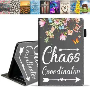 TBXOSTN Case for Amazon Kindle Fire HD 10 & 10 Plus Tablet (13th/11th Generation, 2023/2021 Release) 10.1" - Premium PU Leather Stand Cover with Smart Auto Wake, Floral Quote Chaos Coordinator