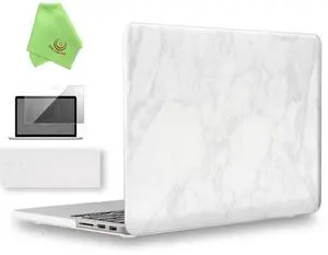 UESWILL 3 in 1 Marble Pattern Hard Shell Cover Compatible with MacBook Pro (Retina, 15-inch, Mid 2012 to Mid 2015), Model A1398, NO CD-ROM, NO Touch Bar + Keyboard and Screen Cover, (White)