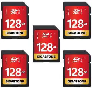 GIGASTONE 128GB SD Card 5-Pack UHS-I U1 Class 10 SDXC Memory Card Full HD Video for Canon Digital Camera, Full-Sized SD Card, with 5 mini case