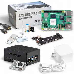 Raspberry Pi 5 16GB RAM PCIe M.2 NVMe - Set | Metal Housing | Active Cooler | M.2 NVMe SSD PCIe Board | Official USB-C 27W Power Supply | 64GB SD Card | 4K Micro HDMI