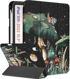 Wazzasoft for iPad A16 Case 2025 - for iPad 10th Generation Case Cute Women Girls eens Mushroom Design Cool Unique with Pencil Holder Auto Sleep/Wake Tablet Cover for Apple 11/10 10.9 Inch