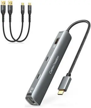 CableCreation 6-in-1 USB-C Hub with 4K 60HZ HDMI 1 Pack Boundle with Short USB C Cable 3A Fast Charging 2 Pack