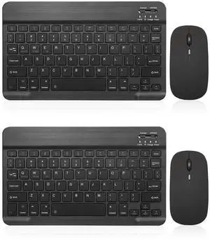 2 Pack Bluetooth Keyboard and Mouse Combo Rechargeable Portable Wireless Keyboard Mouse Set for Apple iPad iPhone iOS 13 and Above Samsung Tablet Phone Smartphone Android Windows (10 inch Black)