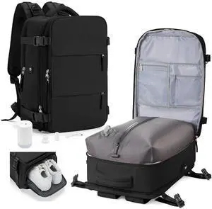 WEFLIER Vacuum Backpack Travel,Travel Backpack with Vacuum System,18x14x8 Personal Item Size Carry on Travel Vacuum Bags with Pump, Mochila compresion al vacio,Laptop Backpacks,Black