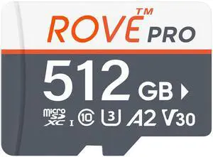 ROVE PRO Micro SD Card microSDXC 512GB Memory Card with Full-Size SD Adapter 100MB/s Read Speed, C10, U3, V30, 4K, A2 for Dash Cam, Android Smart Phones, Tablets, Games