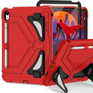 Scnioy for iPad A16 Case, Kids Protective Case for iPad 11th/10th Generation(2025/2022), Shockproof Cover with Multi Angles Kickstand Shoulder Strap Screen Protector 11/10.9 Inch, Red Black
