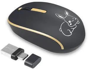 KUYHRF USB C Wireless Mouse - Dual Interface Silent 2.4G Wireless Mouse for Laptop, MacBook, and Mobile Devices with USB/Type C Receiver, 10m Range, Comfortable Design-Black