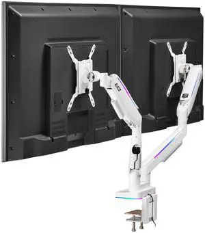 AVLT RGB Lights Dual 17-43 Gaming Monitor Arm Desk Mount, Fits Two Flat/Curved/Ultrawide Screen up to 44lbs(20kg), Height Swivel Tilt Adjustable Stand  White