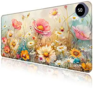 Heated Mouse Pad with 3 Levels Heated & 3 Hours Auto Shut-Off Mouse Pad for Warming Hands in Office Home, 31.5" x 13"Large Safe Desk Mat Hand WarmerColorful Flowers