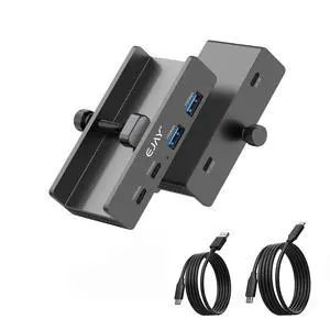 EJAY USB-C Hub 10Gbps, 4-Port Clamp USB 3.2 Hub Splitter with Extra Power Supply Port & Data Transfer, for iMac MacBook Laptop PC - Black