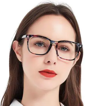 MARE AZZURO Blue Light Blocking Reading Glasses Women Computer Readers 100 125 150 175 200 225 250 275 300 350 400 500 600 (Black-floral, 3.0)