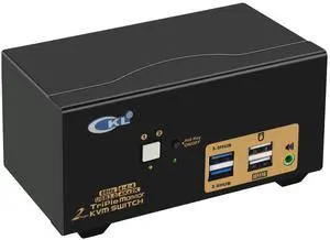 CKL USB 3.0 HDMI KVM Switch Triple Monitor 2 Port Extended Display 4K 60Hz with Cables and Audio 923HUA-3