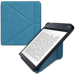 kwmobile Origami Case Compatible with Kobo Libra H2O Case - Slim PU Leather Cover with Stand - Petrol