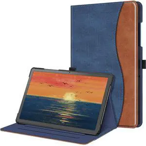 Fintie Case for Samsung Galaxy Tab A9 Plus/A9+ 5G 11 Inch 2023 Model (SM-X210/X216/X218), Multi-Angle Viewing Smart Stand Back Cover with Pocket Auto Wake/Sleep, Denim Blue/Brown