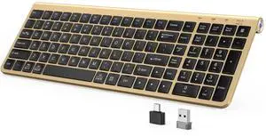 JOYACCESS Black Gold Wireless Keyboard with Low-Profile Keys - 2.4GHz Full-Sized,Windows & Mac OS, Quiet,Ergonomic Keyboard for Computer, Laptop, PC, Mac,Windows- Gold