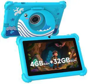 Aheadthink 7-inch Kids Tablet for Toddlers, Android 12, 4GB RAM, 32GB ROM, WiFi, Bluetooth, Safe Eye Protection IPS Screen, Parental Controls, Dual Camera, Transparent Case for Education & Gaming