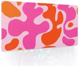 Pink Orange Cute Gaming Mouse Pad Large XL Kawani Preppy Abstract Modern Geographic Extended Large Desk Mat Mousepad Non-Slip Rubber Base Stitched Edge Long Desk Pad for Desktop Office PC,24x14 Inch