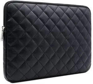 RAINYEAR 16 Inch Laptop Sleeve Diamond PU Leather Case Shockproof Water Resistant Zipper Cover Carrying Bag Compatible with 16" MacBook Pro/Max A2141 A2485 A2780 A2991 A3403 A3186(Black)