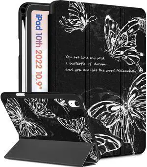 Wazzasoft for iPad A16 Case 2025 - for iPad 10th Generation Case Cute Women Girls Girly Aesthetic Butterfly Unique Design Pencil Holder Auto Sleep/Wake Tablet Cover for Apple 11/10 10.9 Inch