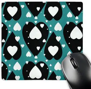 3dRose Small White Hearts Floating Over Big Black Hearts on Turquoise Pattern Mouse Pad (mp_178008_1)