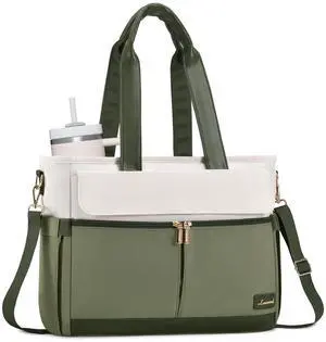 LOVEVOOK Upgrade Version Work Bags for Women 15.6 Inch Laptop Bag Large Capacity Mutiple Pockets Teacher Bag Water Resistant Canvas Tote Bag Purse for Office Travel College Nurse Teacher, Green Beige