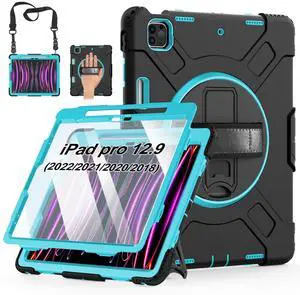 Case for iPad Pro 12.9 2022/2021/ 2020/2018: Cover for iPad Pro 12.9 6th/ 5th/ 4th/ 3rd Generation with Screen Protector- Stand- Pencil Holder- Handle- Shoulder Strap Mint Green