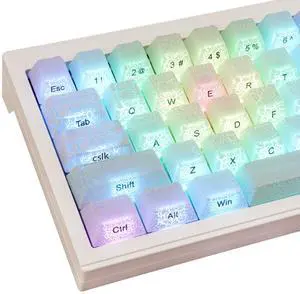 Tsungup Custom Keycaps, 123 Keys Ice Cracks Shine Through PBT Side Printed Keycaps 75 Percent,Cool White Keycap Set Cherry Profile Keyboard Key Caps for Cherry MX Mechanical Keyboards