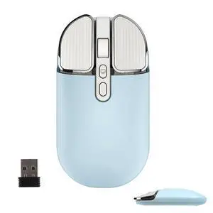 Wireless Mouse Bluetooth Cute Ultra Slim Silent Computer Mice with USB Receiver Dual-Mode 2.4G & Bluetooth Rechargeable Portable USB Cordless Mouse for Laptop PC Desktop Tablet Kids Adults Gift, Blue