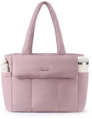 LOVEVOOK Laptop Bag for Women, 15.6 Inch Puffer Multiple Pockets Work Tote Bags Large Computer Bag Purse for Teacher Nurse, Quilted Lightweight Casual Shoulder Bag for Travel, Daily