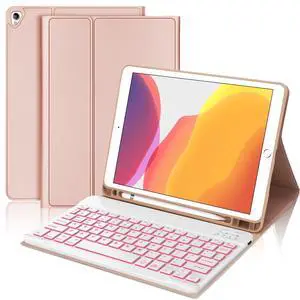 Keyboard Case for iPad 9th/8th/7th Generation 10.2 Inch, 7 Color Backlit Wireless Detachable Keyboard, Slim Folio Stand Cover with Pencil Holder for iPad Pro 10.5"/iPad Air 3rd Gen, Auto Sleep/Wake