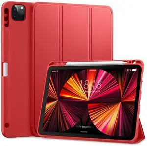 DTTO for iPad Pro 11 inch 4th/3rd/2nd/1st Generation 2022/2021/2020/2018 Case, Smart Slim Trifold Stand Soft TPU Back Cover with Built-in Pencil Holder, Also Fit iPad Air 5/4,Red