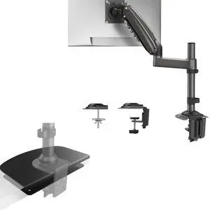 HUANUO Single Monitor Mount, Adjustable Monitor Arm Desk Mount Fits 13-32 inch Screen,Steel Monitor Mount Reinforcement Plate for Thin, Glass and Other Fragile Tabletop
