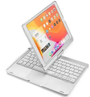 kaidisen 360 Rotatable Keyboard for iPad 9th/8th/7th Generation 10.2 inch, Air 3rd Gen, Pro 10.5 inch Keyboard Case with Touchpad 7 Color Backlight Foldable Backlit Keyboard,Silver