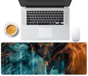 Large Mouse Pad, Full Keyboard Laptop Computer Mouse Mat, Golden Long Mousepad for Gaming Home and Office, Waterproof and Anti-Slip Neoprene Base, 31.5 x 11.8 Inches