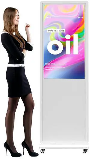 JIYANG 32 Inch Indoor Touchscreen Digital Signage Floor Standing Digital Interactive Kiosks LCD Totem Monitor with WiFi/USB Input Auto Media Player Android System,Free Customization Logo(White)