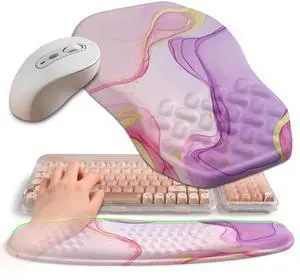 Gleamtide 2-in-1 Ergonomic Set, Wave Keyboard Wrist Rest and Massage Slope Mouse Pad Wrist Support, Rebound Memory Foam for Relieve Carpal Tunnel Syndrome and Wrist Pain (Pink Purple Marble)