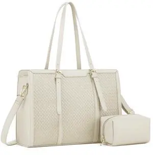 Laptop Tote Bag for Women fits 15.6 Laptop, PU Leather Work Tote bags for Women Large Computer Tote Handbag with Purse